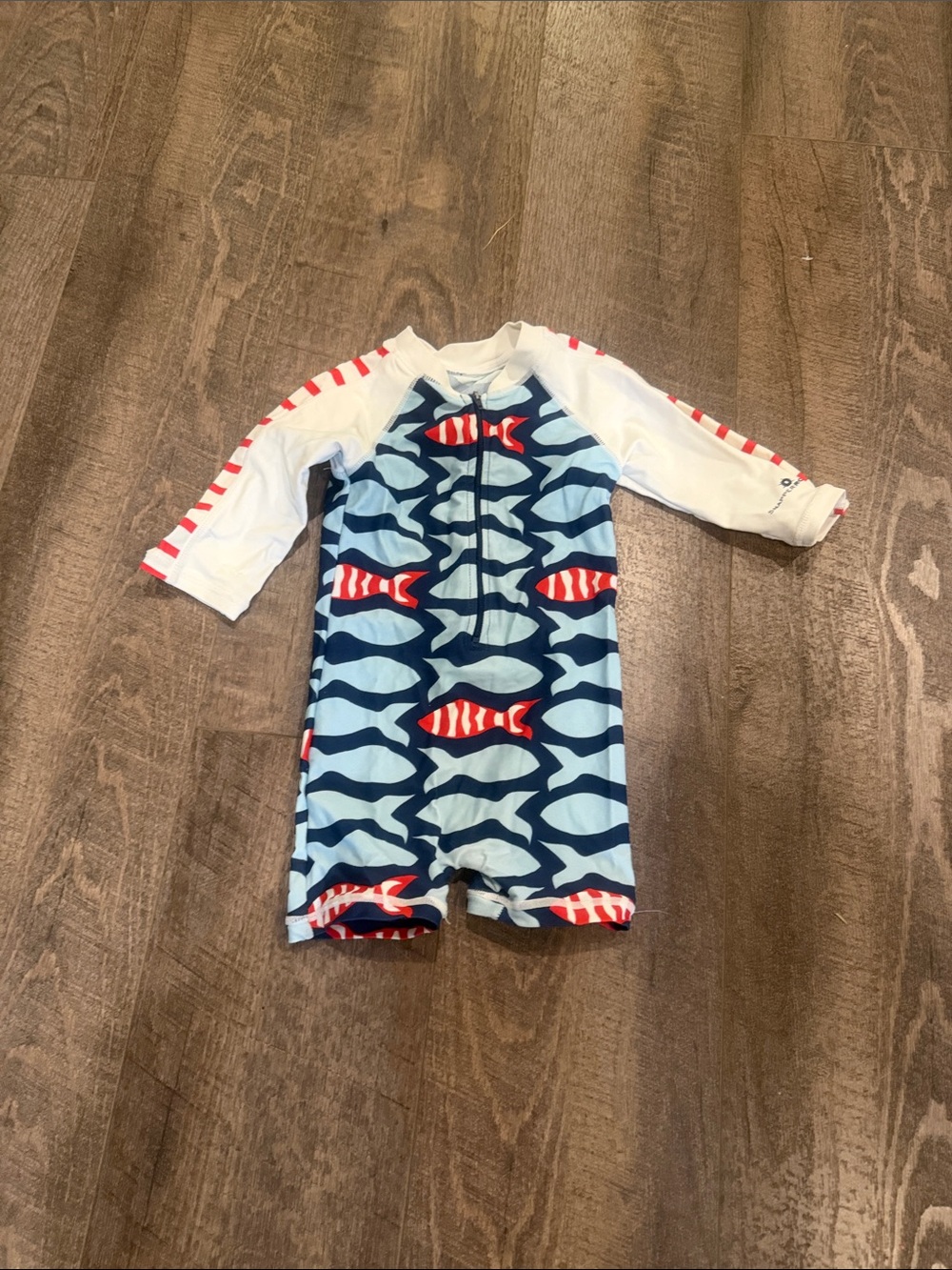Kids One-Piece Rash Guard Swimsuit - Blue Fish Print